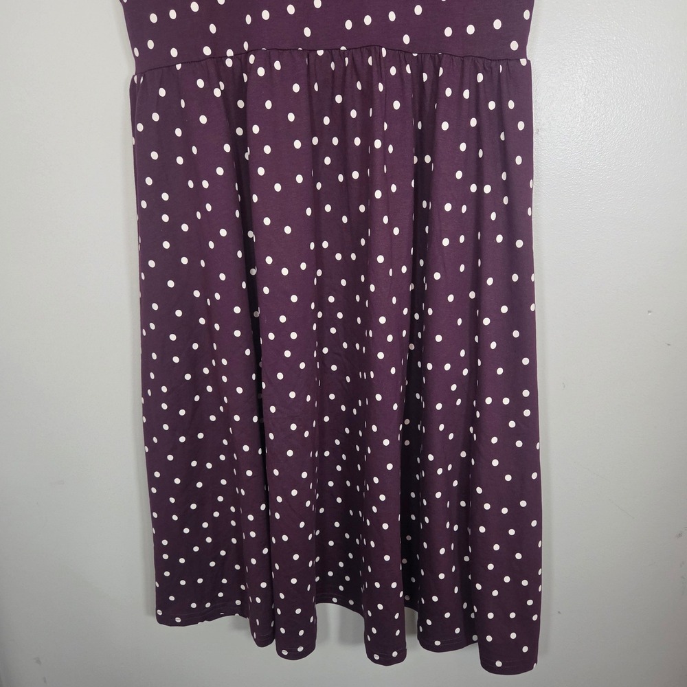 Pact Organic Cotton Polka Dot Dress L NWT Plum Faux Wrap Fit Flare Pockets - Picture 7 of 9